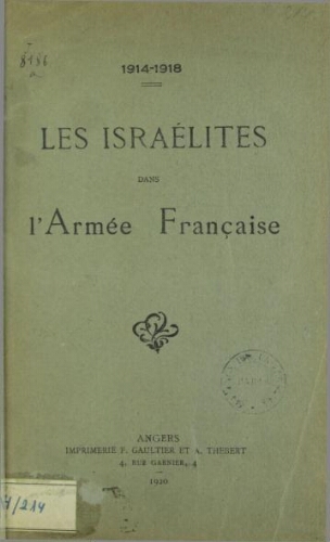 Les Israélites dans l'armée française 1914-1918